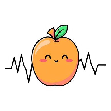 cute cartoon peach with an EKG heartbeat line sticker