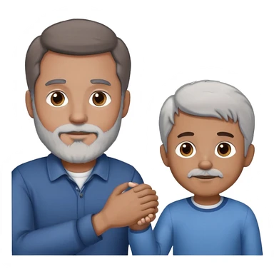 +1 adult daddy with brown hair, 1 adult daddy with silver hair and beard, holding the hands of a light brown skinned boy with dark hair sticker