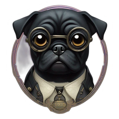 A cyberpunk black pug in Art Nouveau style during 1910 sticker