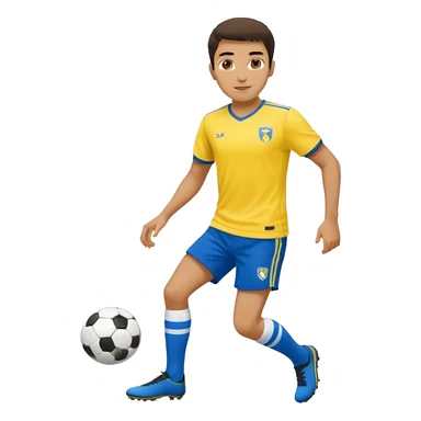 Persian soccer player in full soccer team kit with a yellow top, blue shorts and white socks, no soccer ball sticker