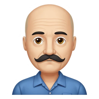 61 years old. Bald with dark hair on the sides. black thick moustache. White beard. saying sorry sticker
