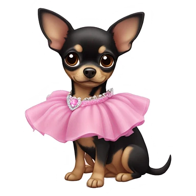 black & tan chihuahua puppy wearing a pink princess dress sticker