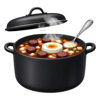 warm comforting bowl of sundae gukbap Korean blood sausage soup in black pot with steam iPhone emoji style sticker