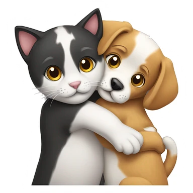 Cat and dog hugging each other  sticker