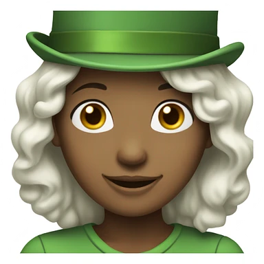 smiling girl- skin white- hair brown - in green top hat sticker