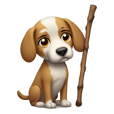 Sad dog with stick sticker