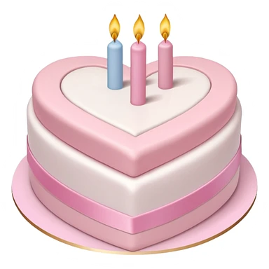 heart shaped birthday cake, pastel pink and white layers, cute and simple, ribbon decoration, no candle sticker