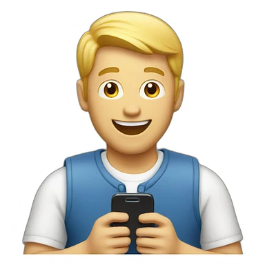 joyful white man holding a smartphone and looking at it sticker