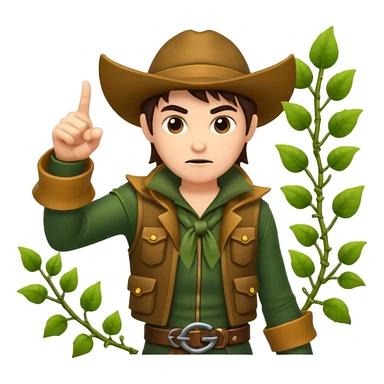 forest rogue character pointing finger guns made of vines sticker