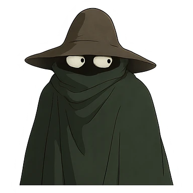 ghibli style mysterious character with shifty eyes sticker