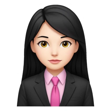 female boss in suit, long black hair, pink tie sticker