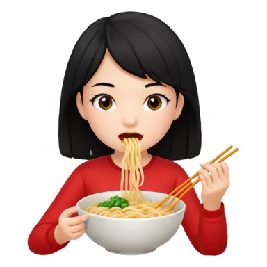 girl with black hair in 收人头、 eating noodles sticker