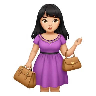 Latina female with bangs black long hair plus size with dress and purse sticker