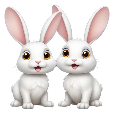 A pair of cute rabbits depicted as a couple. One rabbit is white, adorable, with a slight overbite showing its front teeth. The other rabbit has a rosy blush on its cheeks, giving it a shy and endearing appearance. sticker