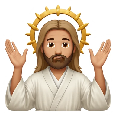 A man indicating God with his hands upward sticker