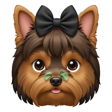 a little dar brown Yorkshire Terrier face with a bow. sticker