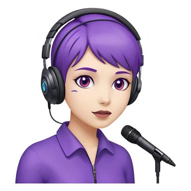 Purple, short haired girl wearing a headset with mic sticker