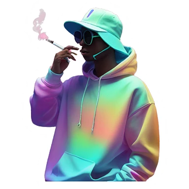 Multicoloured neon Vaporwave person smoking wearing hoodie dancing hip hop bucket hat tropical Skater fashion aesthetic baggy clothes graphic t shirt 420 sticker