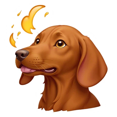 Cinematic Cute Yawning Vizsla Portrait Emoji, Head tilted slightly with a dramatic, wide-open yawn, showcasing a smooth rust and gold Fur with a subtle shimmer, floppy ears slightly drooping, round amber eyes barely open in drowsy contentment, Simplified yet irresistibly adorable features, highly detailed, glowing with a soft, cozy glow, high shine, relaxed yet expressive, stylized with a touch of whimsy, bright and endearing, soft glowing outline, capturing the essence of a sleepy yet affectionate companion, so drowsy it feels like it could stretch out of the screen and curl up for a nap! sticker