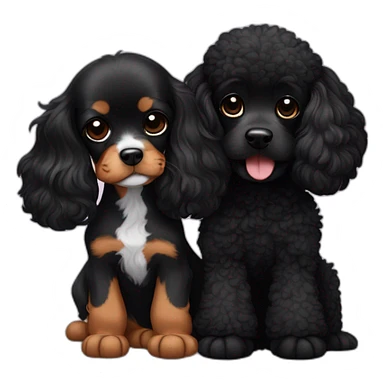 cavalier king charles spaniel and black poodle cuddle each other  sticker