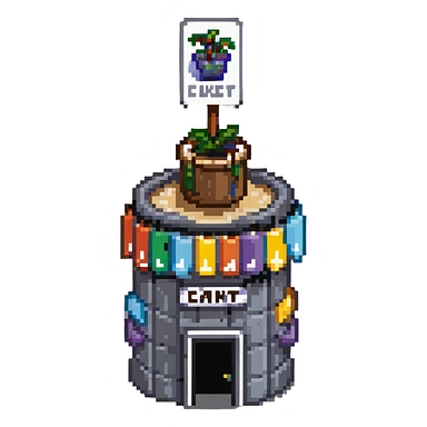 Chum Bucket restaurant from SpongeBob, gray bucket-shaped building with a sign sticker