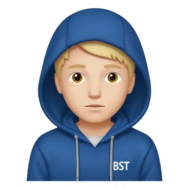 make an image of white person wearing hoodie with "BST" letters on it sticker