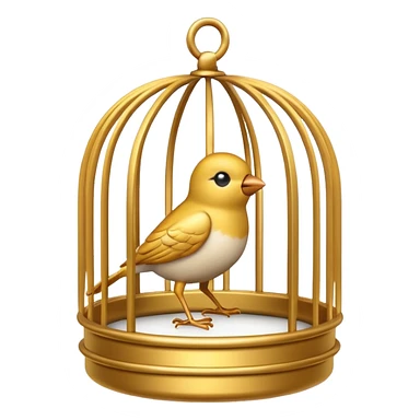“3D emoji of a small bird inside a golden round cage, in Apple Memoji style. Soft studio lighting, glossy finish, black background, minimalistic and centered composition.” sticker
