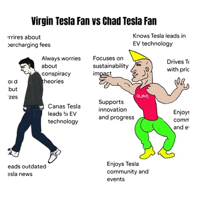 make virgin vs chad meme on tesla fan in above style  sticker