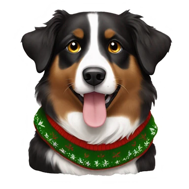 Black and brown Australian shepherd with Christmas sweater sticker