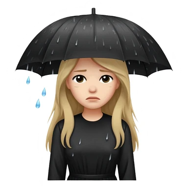 غمگین🧍‍♀️🌧موهای بلندلباس مشکی بدون چتر ،صورت افسرده  بارون sticker