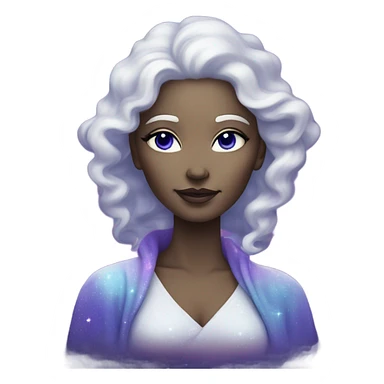 white skinned mystical woman with sparkling galaxy hair with moon and stars in purple and blue shades sticker