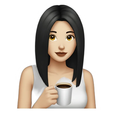 White girl black hair sipping coffee  sticker