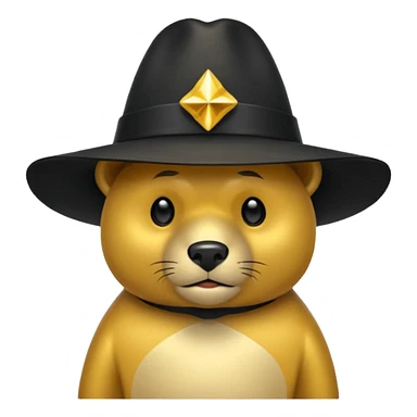 Oso dorado con sombrero negro  elegante y moño negro triste animatronico sticker