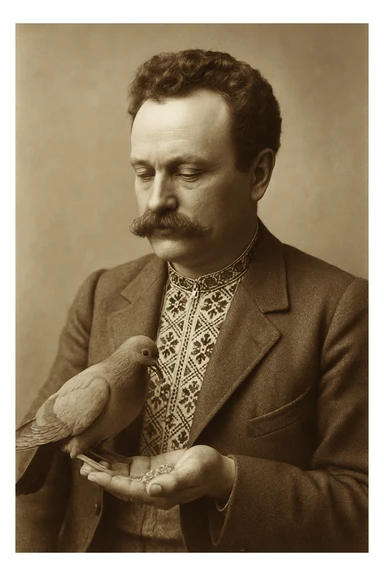 feeds a pigeon from his hand sticker