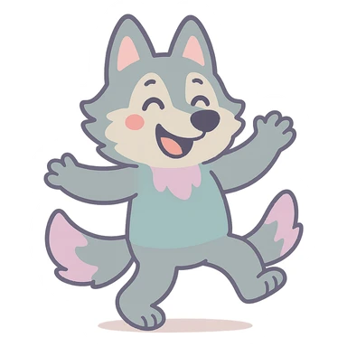 happy wolf in pastel toon style sticker