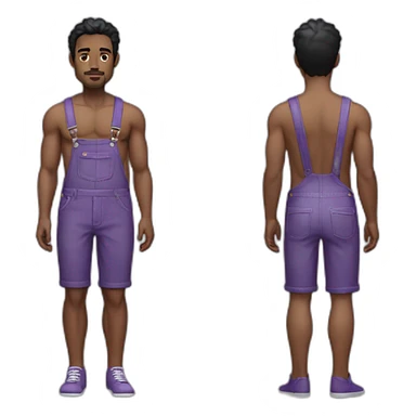 black haired man with purple overalls, no shirt, white man, no facial hair sticker