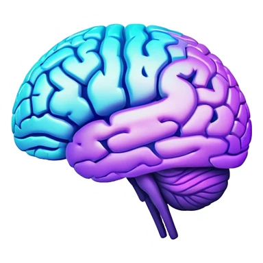 brain with neon glow effect, blue neon glow on top left, purple neon glow on bottom right sticker