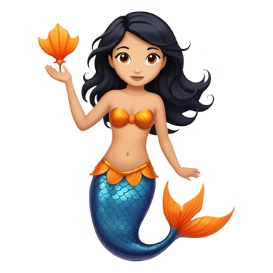 Mermaid with black hair and brown eyes, tail orange and Tan-skinned sticker