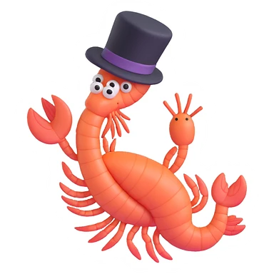 shrimp wearing a top hat, memoji style sticker