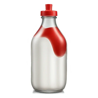 glass bottle with a red lid filled with white thick  liquid sticker
