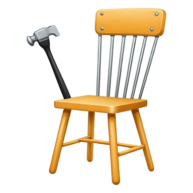 Minimalistic flat vector icon, iOS style, thin black contour on white background. Chair with hammer and paintbrush. No text, no shadows sticker