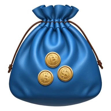 blue coins inside brown money bag sticker