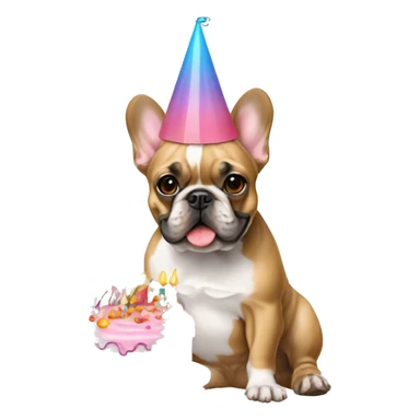 french bulldog birthday hat and cake sticker