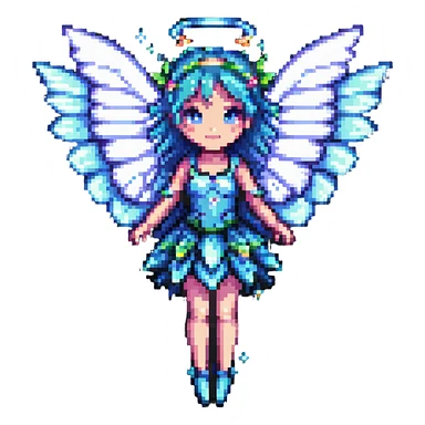 pixel art fairy with sparkling wings, floating sticker