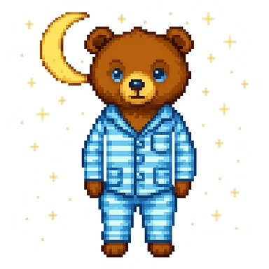 Add a moon and stars in the background, keep pixel art style, with no background except the moon and stars. The style should resemble pixel art. sticker
