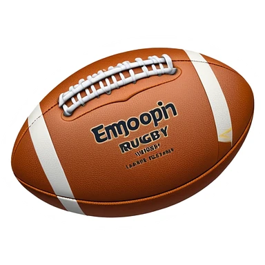 Cinematic Realistic image of a rugged rugby ball with detailed leather textures and precise stitching, rendered against a sunlit field backdrop with dynamic natural lighting that emphasizes its robust character sticker