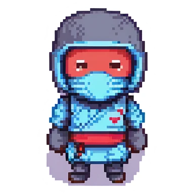 pixel art ninja, mask on, heart eyes, cute expression sticker