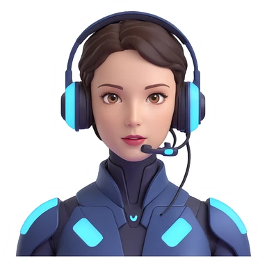 friendly, modern, tech-inspired autonomous AI agent, human-like with headset and glowing elements, neutral gender, futuristic details sticker