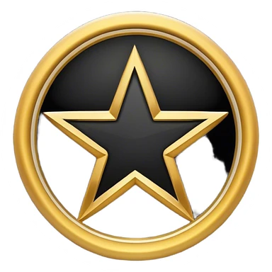 Create a sleek, emoji-style 'DK' logo with white intertwined letters, a golden circular outline, and a small golden star on a black background. The design should be minimal, high-quality, and optimized for small-scale use with a transparent background sticker