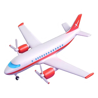Make an airplane emoji that looks exactly like the reference image, ignoring the crocodile. Style it in iOS emoji style with 3D, shiny, smooth gradients, soft shadows, realistic airplane shape, classic emoji look, and add a subtle highlight to the airplane body. sticker